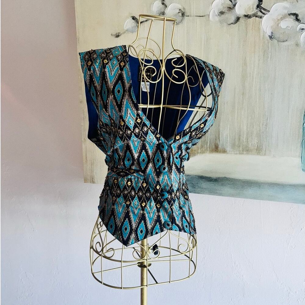 The Halsey Collection Geometric Cotton Vest Size M Boho Embellished